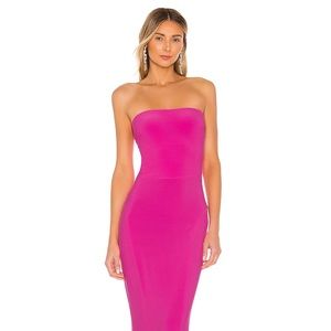 Strapless pink fishtail dress from Revolve
